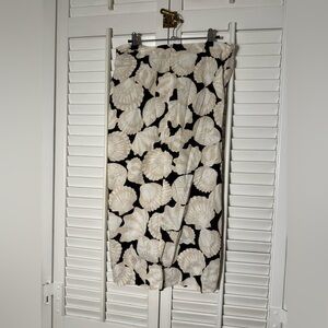 H&M Black and Cream Linen Blend Midi Skirt with Slit Size 10